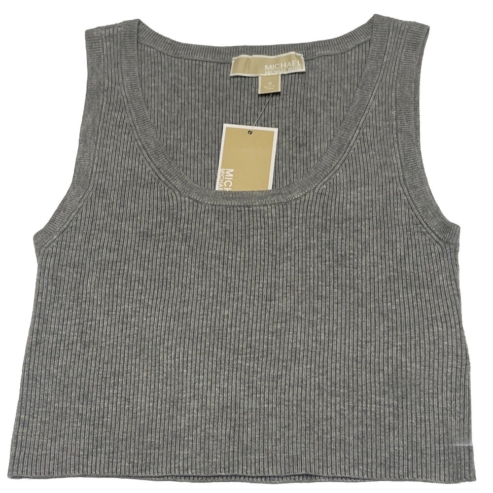 NWT Michael Kors Stretch Cropped Knit Tank Pearl Heather Women's Size S MSRP$68